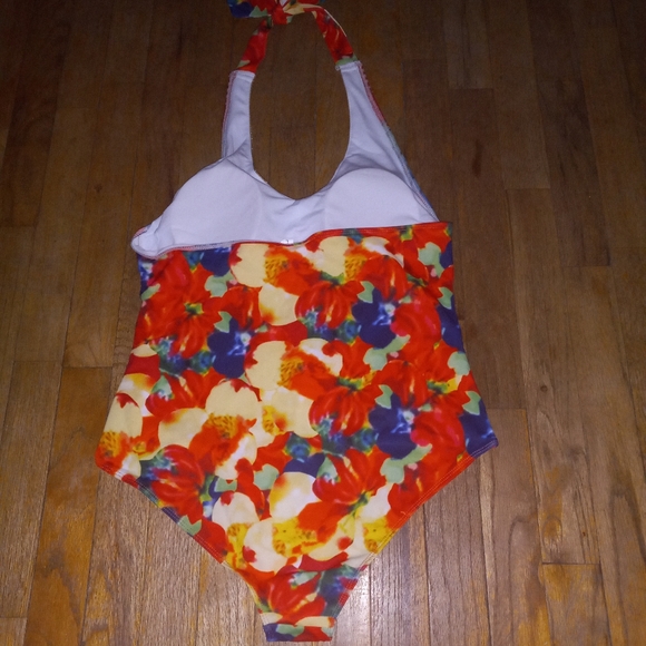 One piece Bright Tropical Halyer top open back- Bathing Suit Size L - Picture 3 of 7